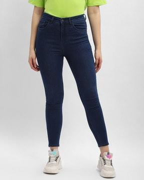 women lightly washed relaxed fit jeans