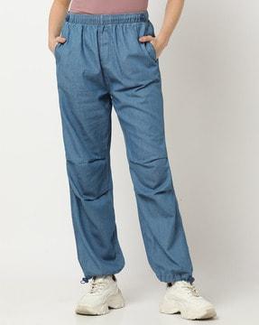 women lightly washed relaxed fit jogger jeans