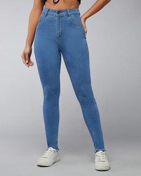 women lightly washed skinny fit jeans