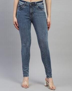 women lightly washed slim fit jeans