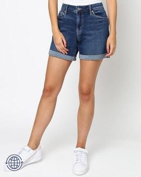 women lightly washed slim fit shorts