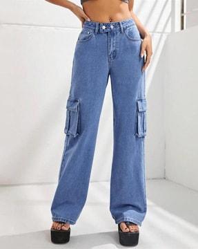 women lightly washed straight jeans