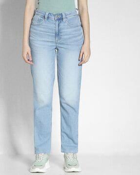 women lightly washed straight jeans