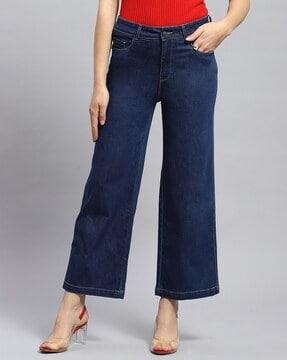 women lightly-washed straight jeans