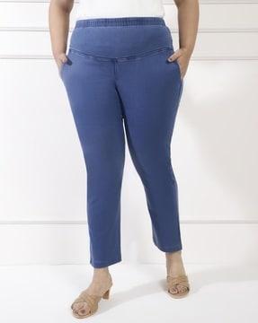 women lightly washed straight plus size jeans