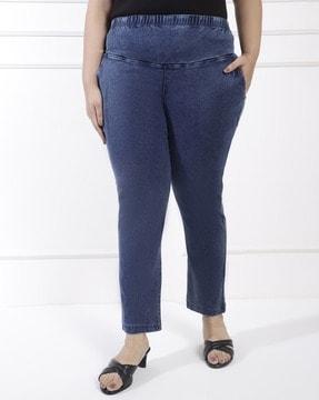 women lightly washed straight plus size jeans