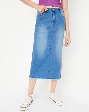 women lightly washed straight skirt