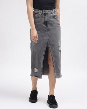 women lightly washed straight skirt