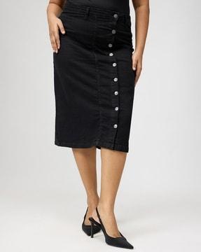 women lightly washed straight skirt