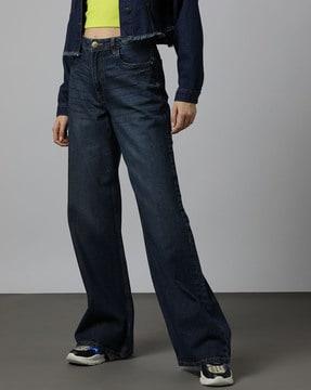 women lightly washed wide-leg jeans