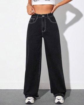 women lightly washed wide-leg jeans