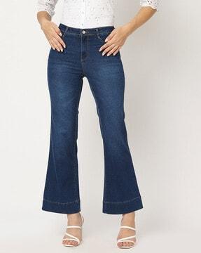 women lightly washed wide-leg jeans