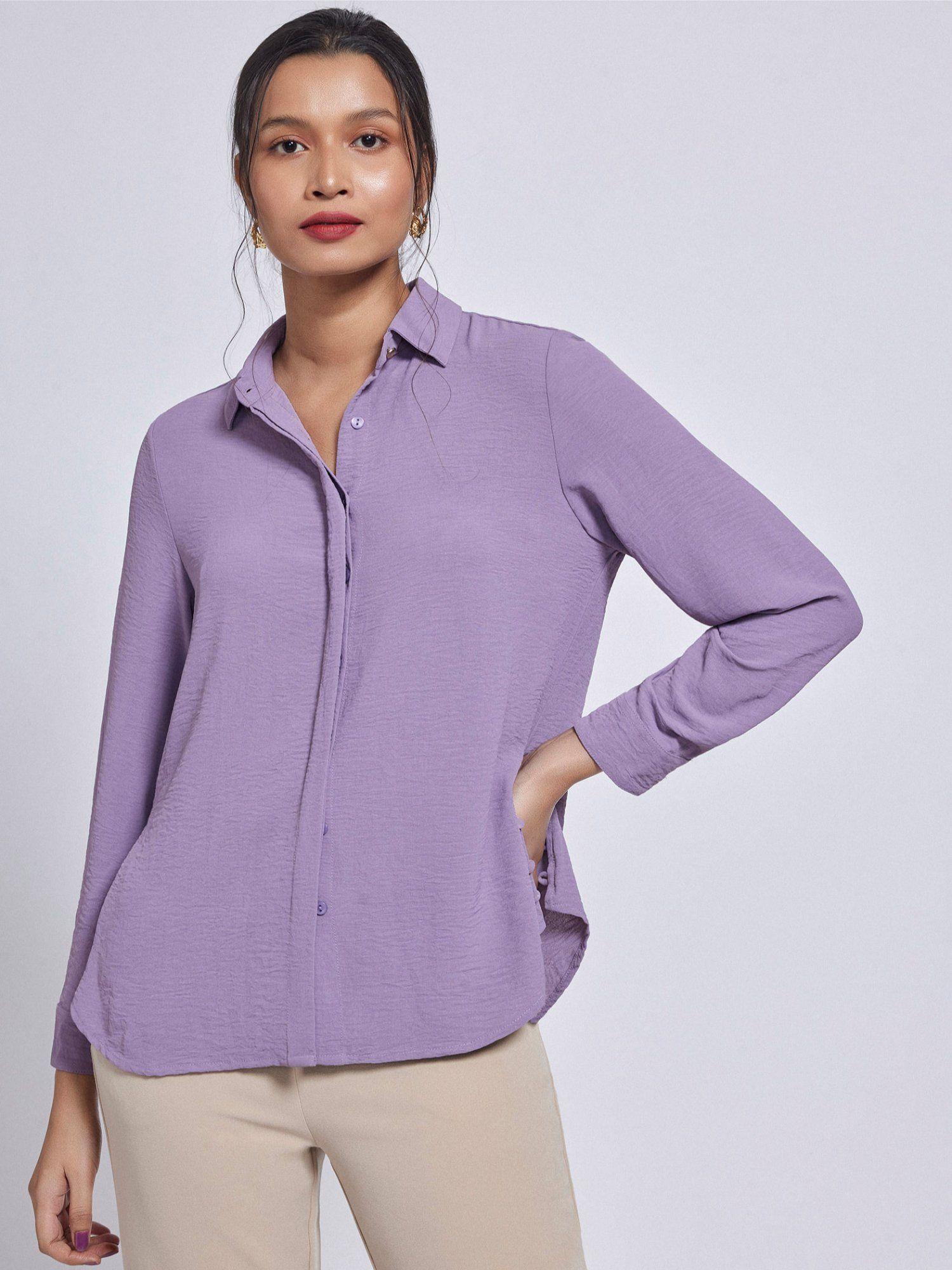 women lilac side button detail shirt