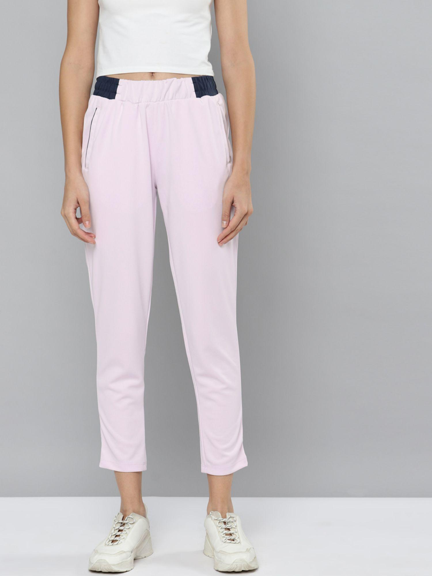 women lilac solid slim fit track pants