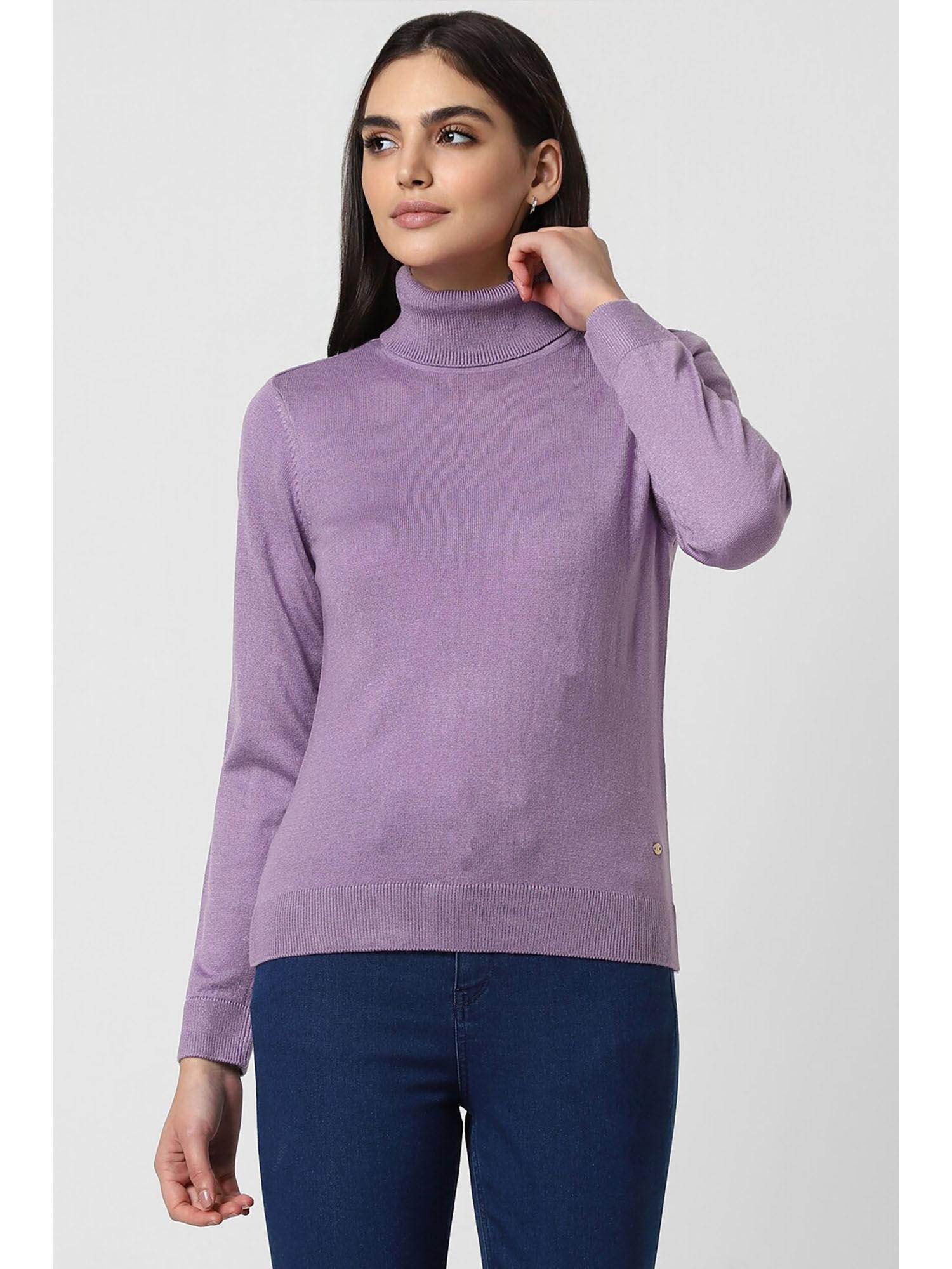 women lilac solid turtle neck sweater