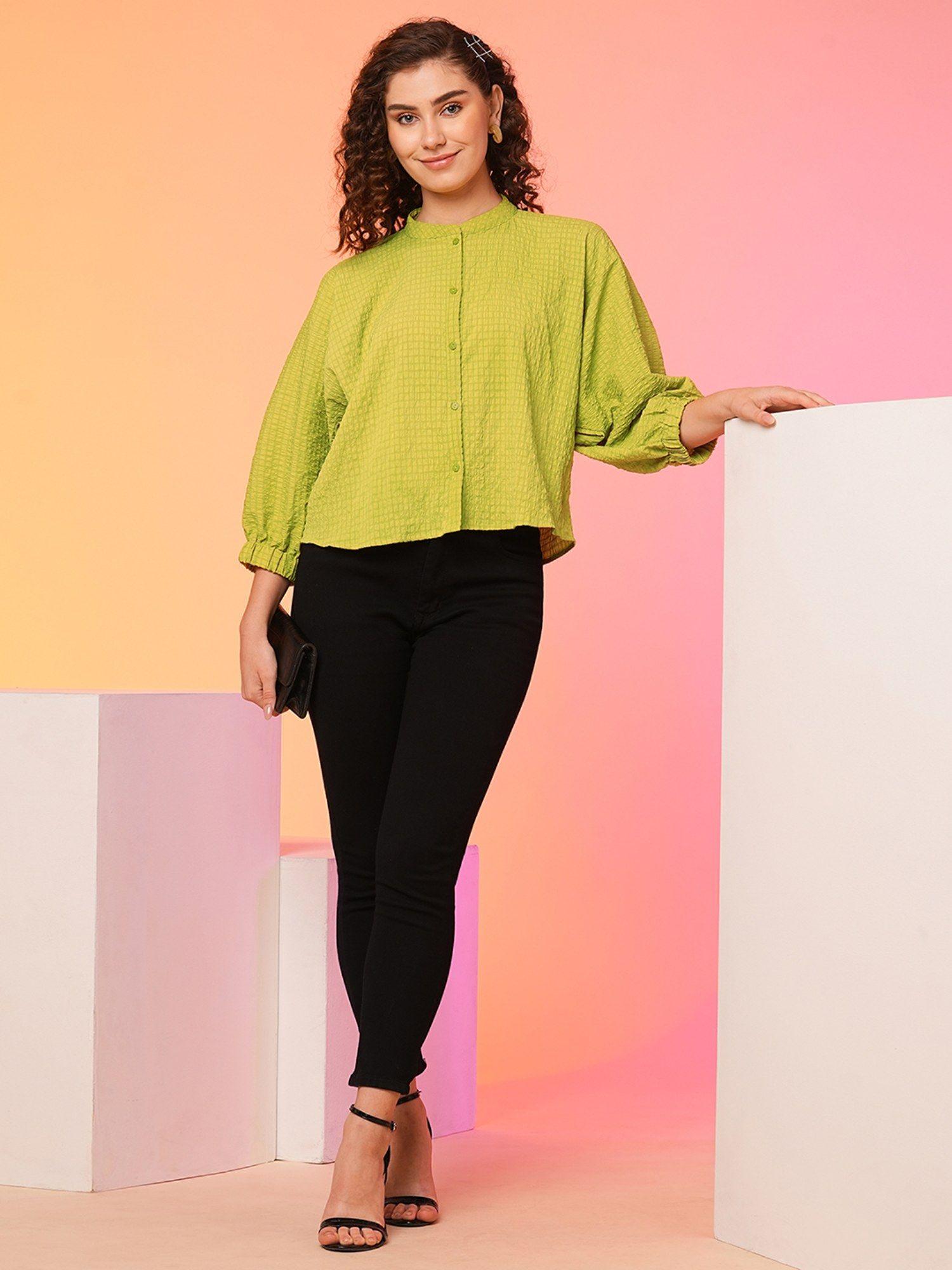 women lime bishop sleeves oversized shirt