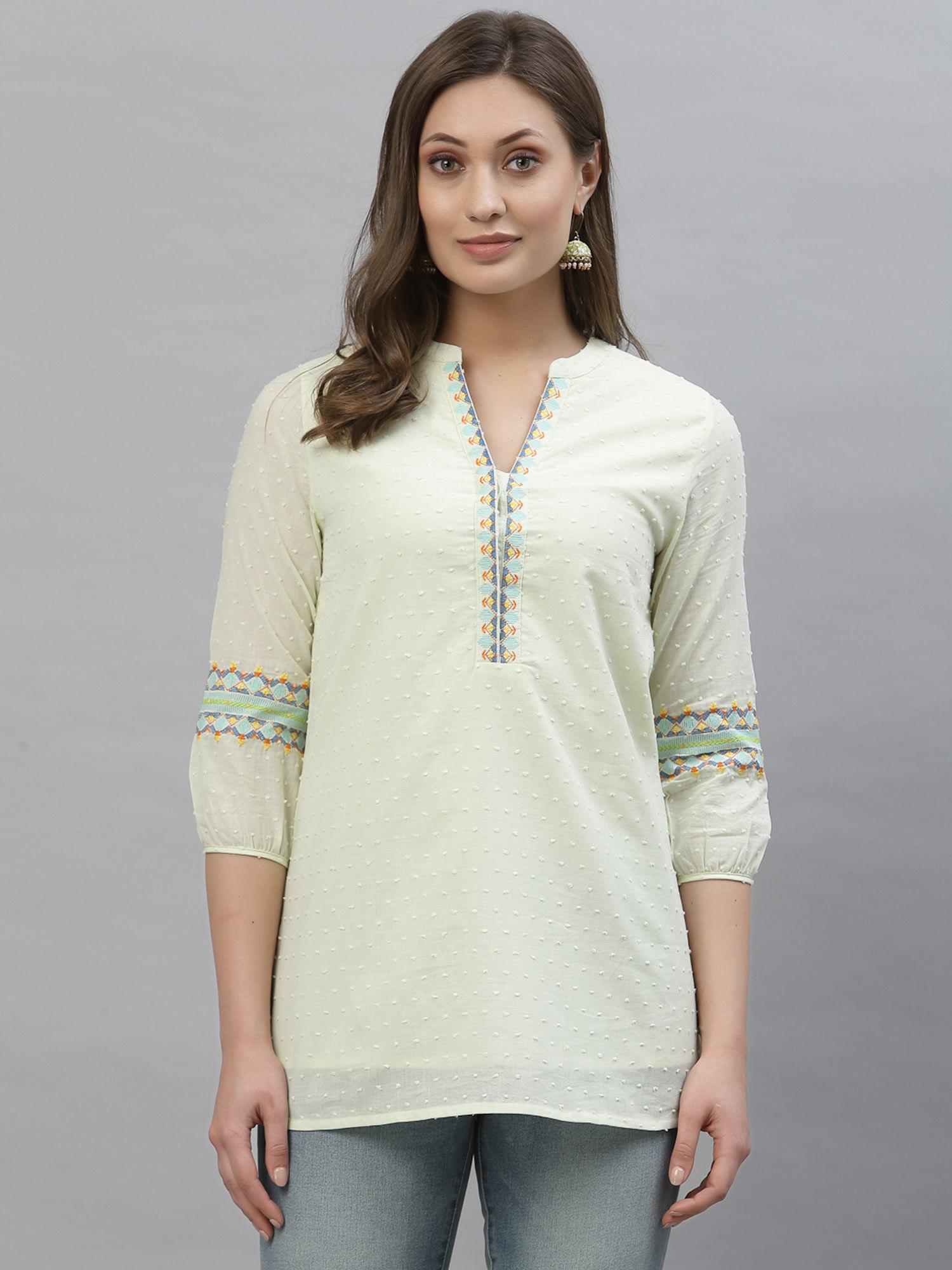 women lime embroidery tunic