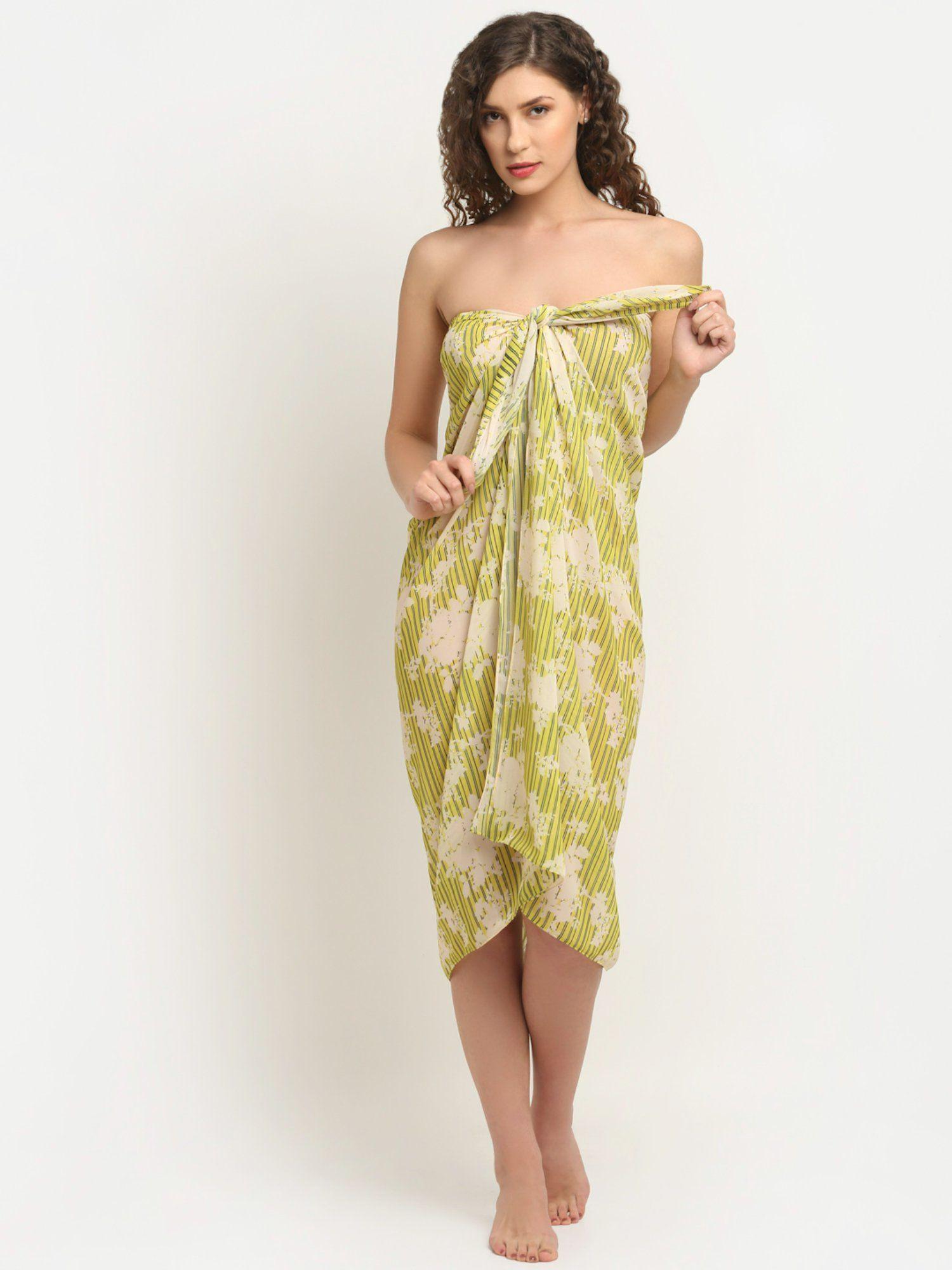 women lime green printed sarong (one size)
