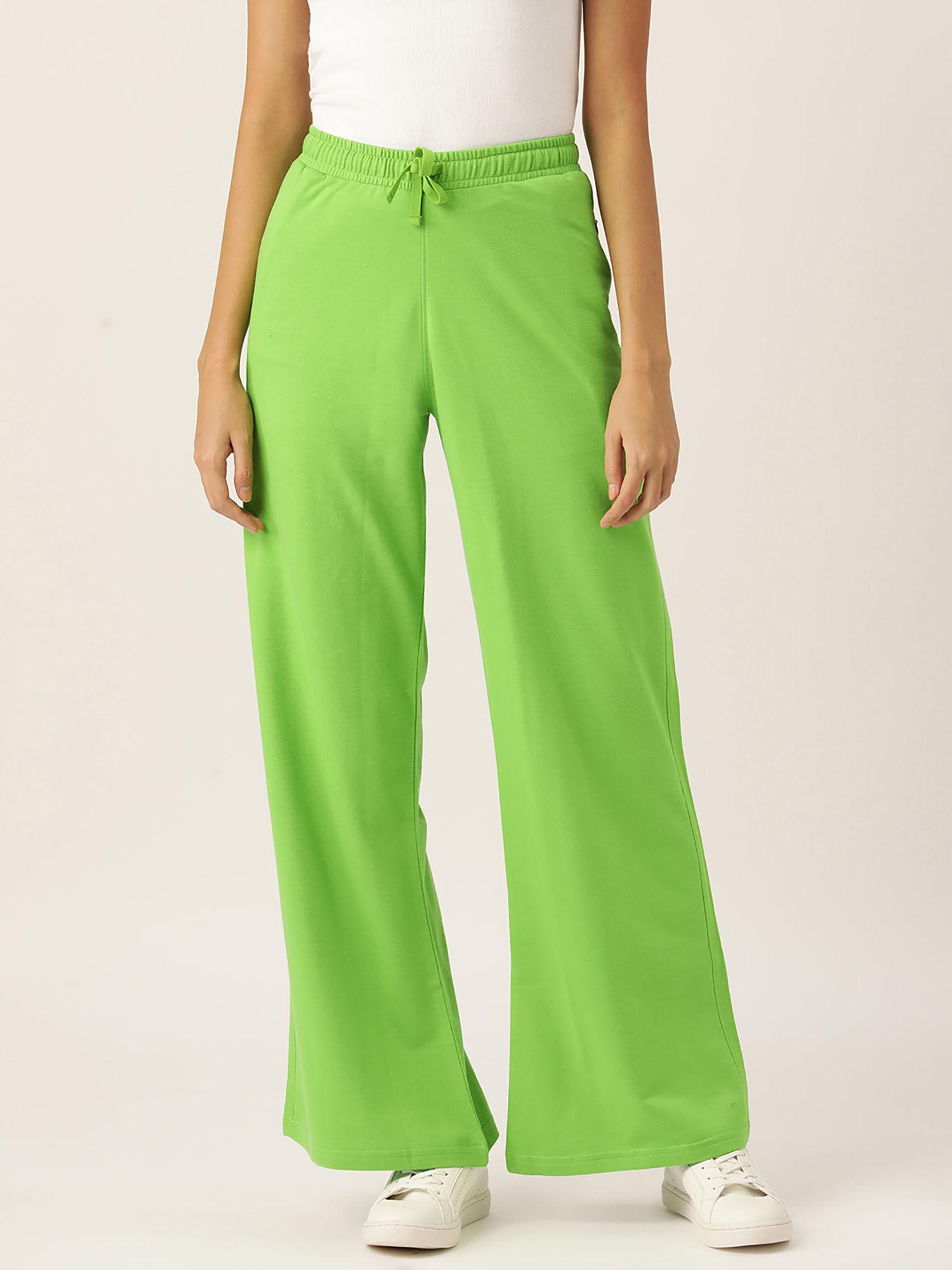 women lime green solid wide leg track pants