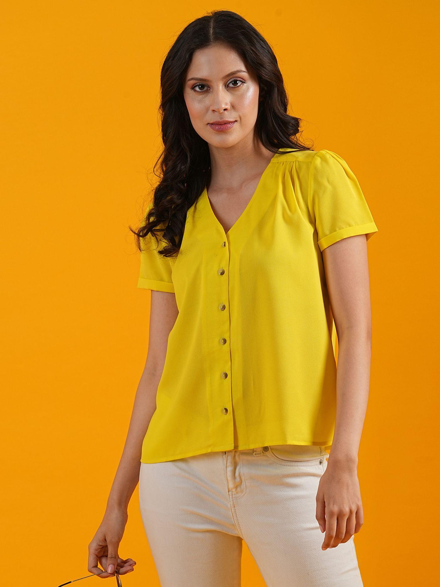 women lime v-neck shirt style top