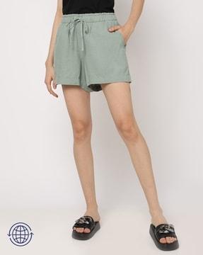 women linen blend shorts with insert pockets