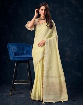 women linen saree with tassels