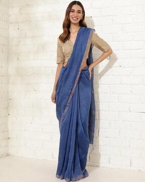 women linen saree with tassels