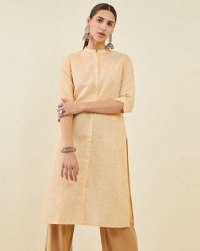 women linen straight kurta