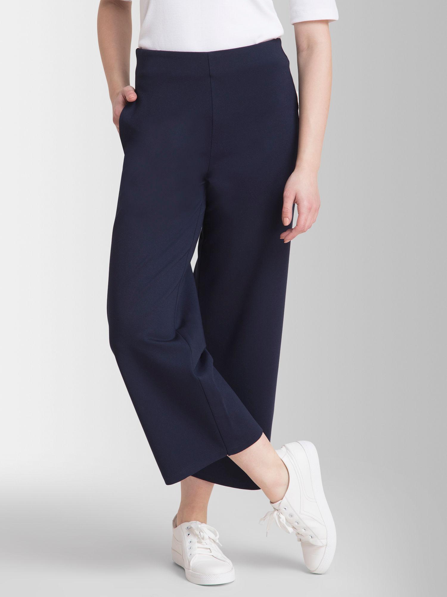 women livin loose fit solid culottes - navy blue