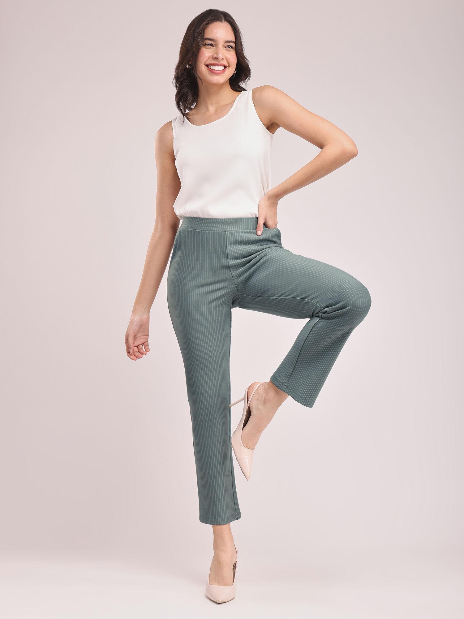 women livin striped relaxed bootcut trousers - green
