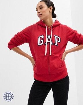 women logo applique relaxed fit zip-front hoodie