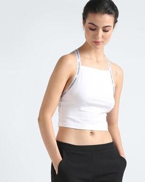 women logo elastic slim fit crop top