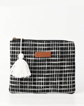 women logo embossed checked clutch