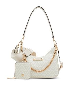 women logo embossed shoulder bag with detachable strap