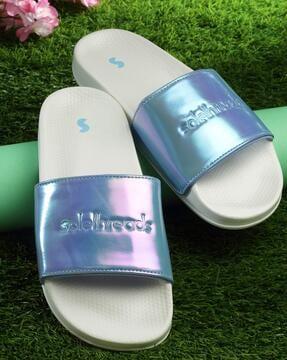 women logo embossed slides