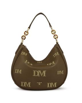 women logo embroidered genuine leather hobo bag