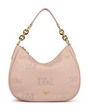 women logo embroidered genuine leather hobo bag