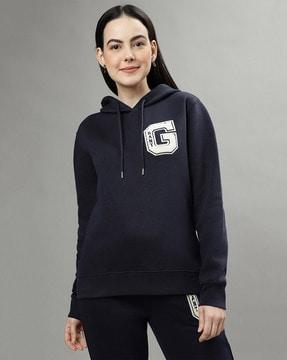 women logo embroidered regular fit hoodie