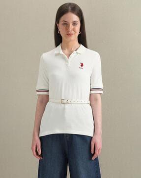 women logo embroidered regular fit polo t-shirt