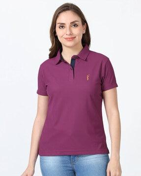 women logo embroidered regular fit polo t-shirt