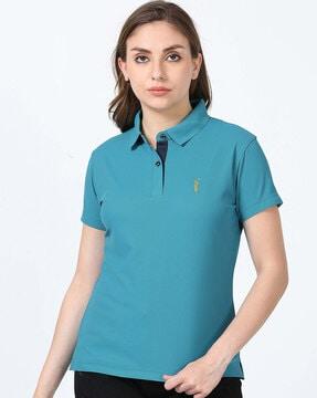 women logo embroidered regular fit polo t-shirt