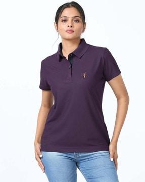 women logo embroidered regular fit polo t-shirt