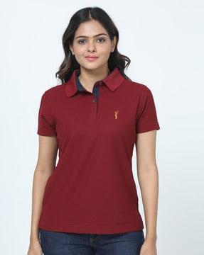 women logo embroidered regular fit polo t-shirt