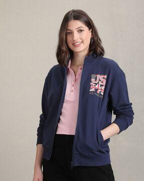 women logo embroidered relaxed fit jacket