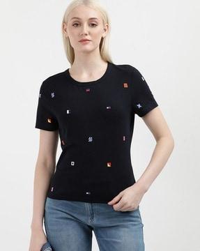 women logo print regular fit round-neck t-shirt