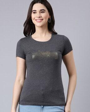 women logo print slim fit round-neck t-shirt