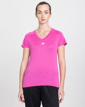 women logo print slim fit v-neck t-shirt