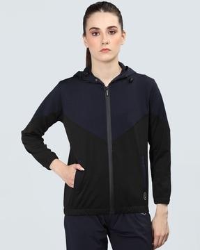 women logo print zip-front hooded jacket