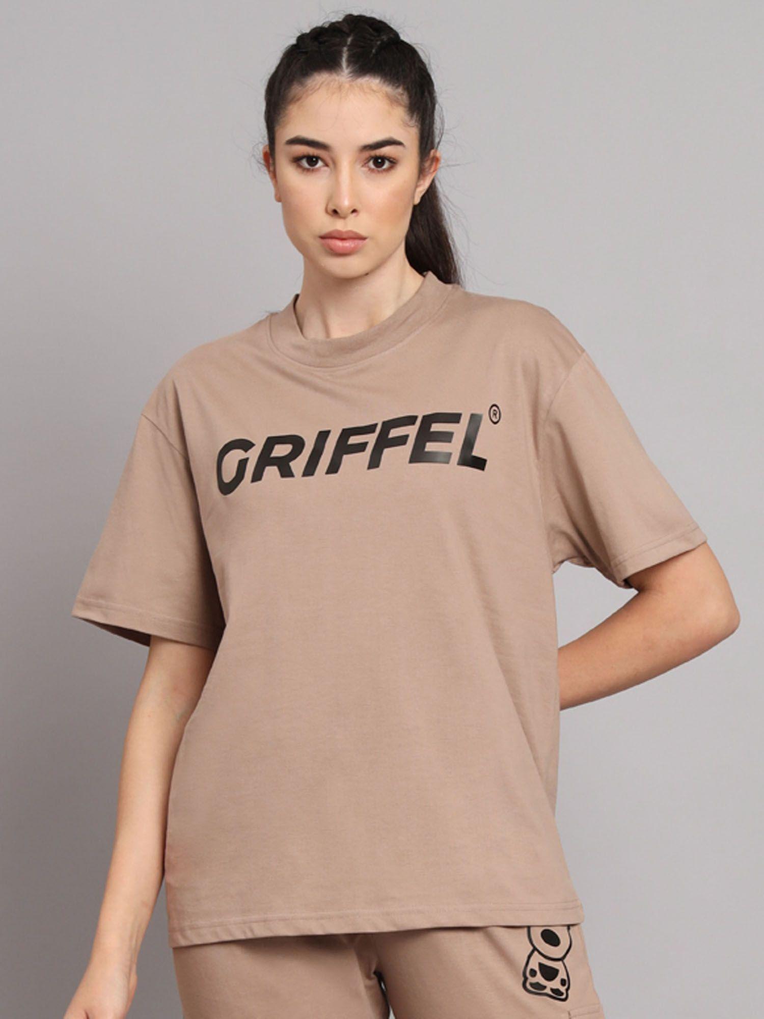 women logon printed beige t-shirt