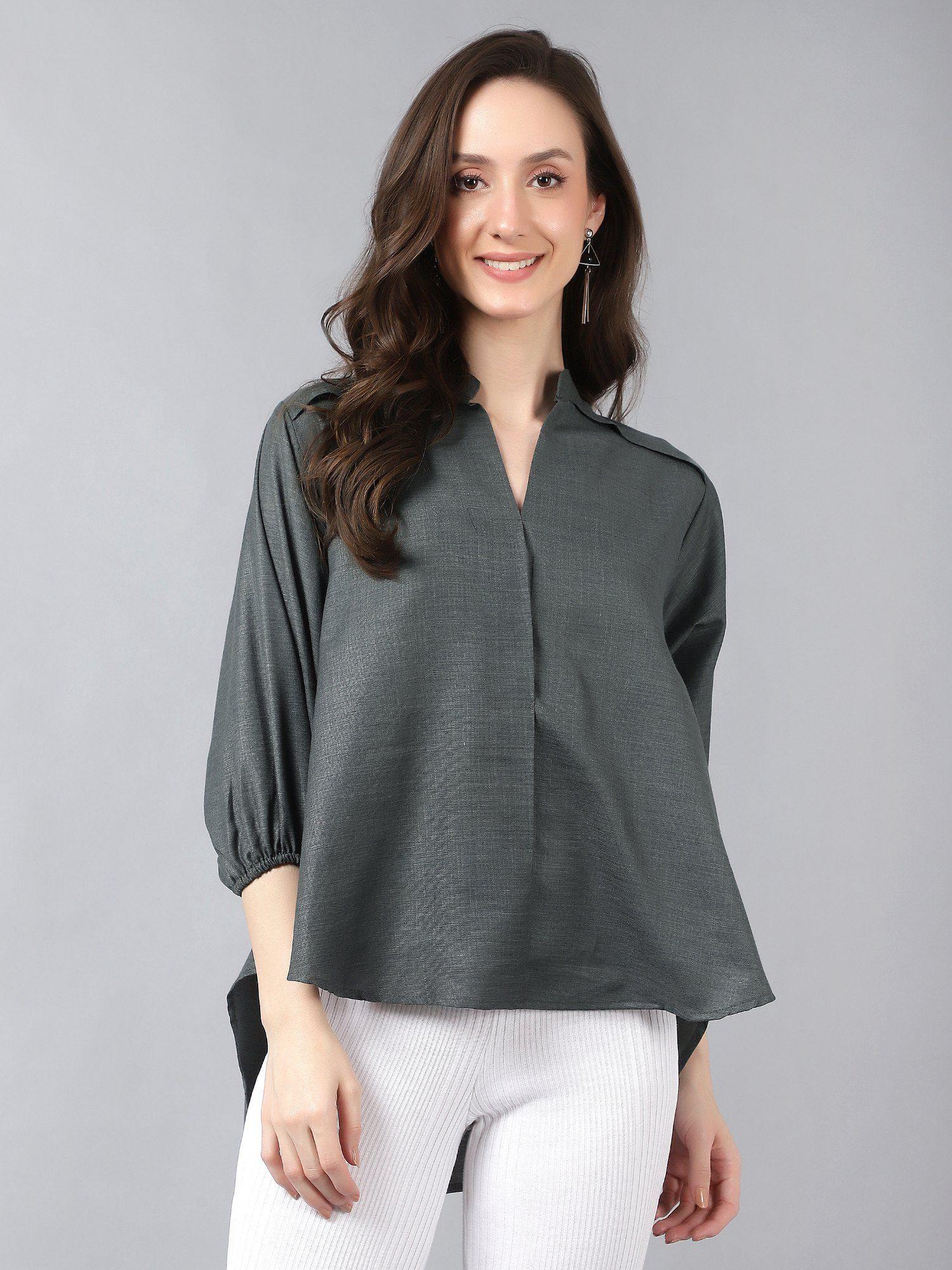 women long line balloon sleeve top